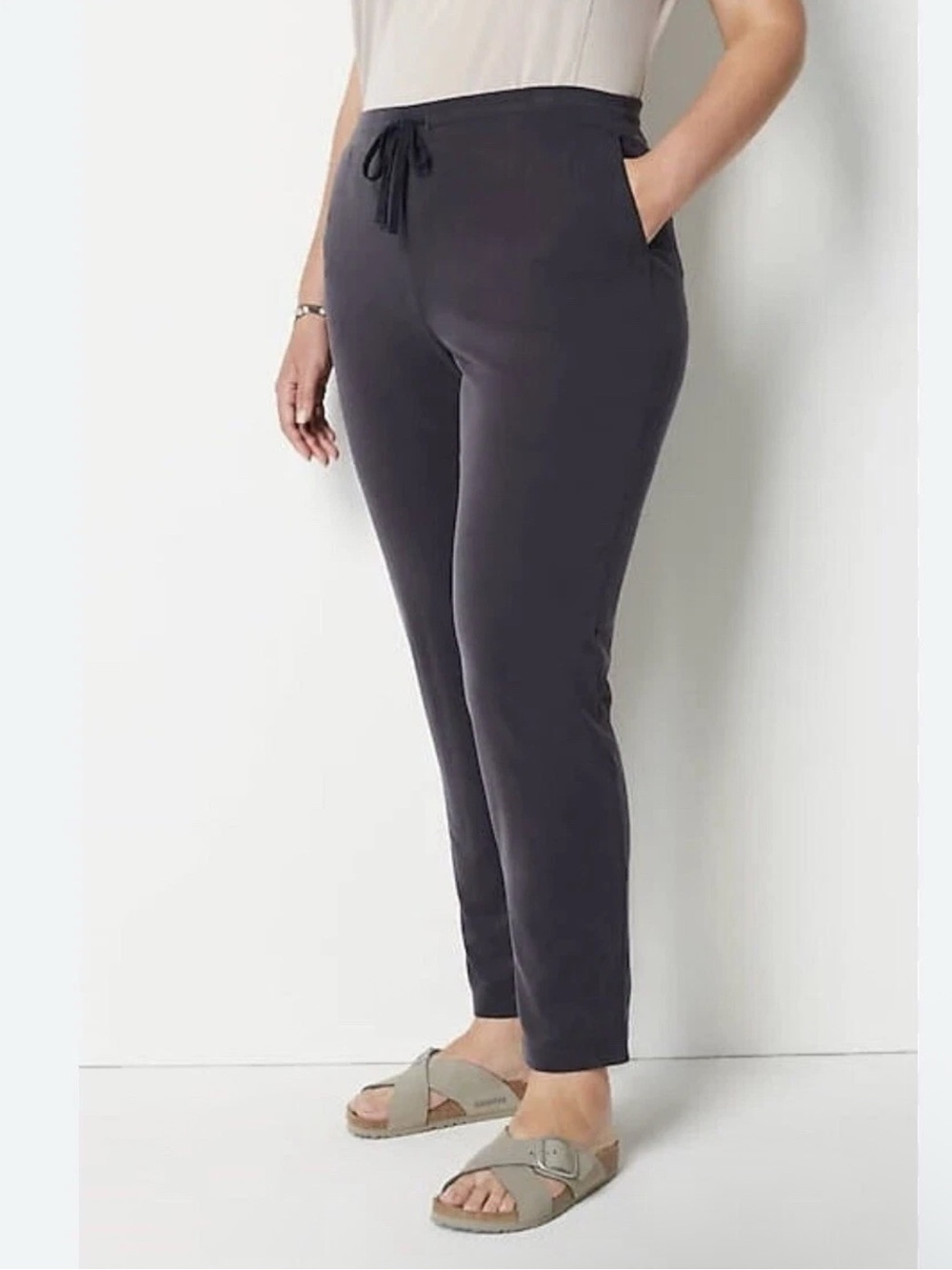 J. Jill Pure Jill Sand-Washed Pique Tapered Pants Gray Size M
